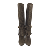 LOUIS VUITTON SUEDE FRINGE HEEL LUXE BOOTS BROWN 35