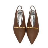 GIVENCHY LEATHER KITTEN HEEL SLINGBACK LUXE SHOES BROWN 38.5