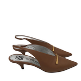 GIVENCHY LEATHER KITTEN HEEL SLINGBACK LUXE SHOES BROWN 38.5