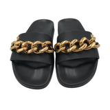 VERSACE MEDUSA CHAIN SLIDES LUXE SHOES BLACK 6