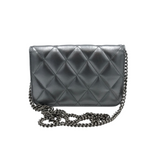 BALENCIAGA QUILTED WALLET ON CHAIN LUXE HANDBAG SILVER