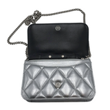BALENCIAGA QUILTED WALLET ON CHAIN LUXE HANDBAG SILVER