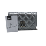 BALENCIAGA QUILTED WALLET ON CHAIN LUXE HANDBAG SILVER