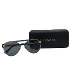 VERSACE CRYSTAL STUDDED MEDUSA AVAITOR W/CASE LUXE SUNGLASSES BLACK GOLD