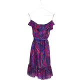 TRINA TURK RET$338 SILK PAISLEY STRAPLESS DESIGNER DRESS PURPLE PINK 4