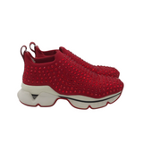 CHRISTIAN LOUBOUTIN SWAROVSKI SPIKE SOCK SNEAKERS LUXE SHOES RED 37