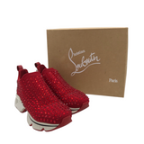 CHRISTIAN LOUBOUTIN SWAROVSKI SPIKE SOCK SNEAKERS LUXE SHOES RED 37
