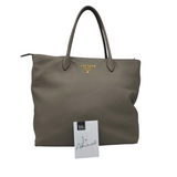 PRADA VITELLO DAINO LEATHER TOTE LUXE HANDBAG TAUPE