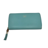 GUCCI BAMBOO LEATHER ZIP AROUND LUXE WALLET BLUE