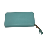 GUCCI BAMBOO LEATHER ZIP AROUND LUXE WALLET BLUE