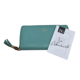 GUCCI BAMBOO LEATHER ZIP AROUND LUXE WALLET BLUE