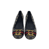 GUCCI GG CANVAS BALLET FLATS w/ BUCKLE LUXE SHOES BLUE/RED 38.5