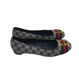 GUCCI GG CANVAS BALLET FLATS w/ BUCKLE LUXE SHOES BLUE/RED 38.5