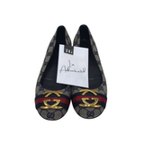 GUCCI GG CANVAS BALLET FLATS w/ BUCKLE LUXE SHOES BLUE/RED 38.5