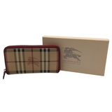 BURBERRY HAYMARKET CHECK PRINT w/BOX LUXE WALLET RED/BEIGE