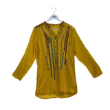 JOHNNY WAS EMBROIDERED TUNIC DESIGNER TOP YELLOW RED SMALL
