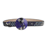 Black Strap Globe Buckle With Purple & Blue Crystal Studded Rhinestone Belt