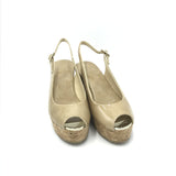 JIMMY CHOO SLING BACK WEDGES SHOES TAUPE 34.5