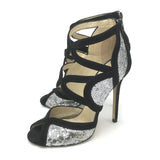 JIMMY CHOO SUEDE/SILVER SEQUIN LUXE SHOES BLACK/SILVER 36.5