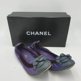 CHANEL CAMELLIA STRETCH FLATS LUXE SHOES PURPLE/BLUE 37.5