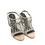 GIUSEPPE ZANOTTI SUEDE SPIDERWEB RHINESTONE LUXE SHOES TAUPE 40