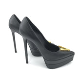 VERSACE LEATHER VIRTUS PLATFORM PUMPS LUXE SHOES BLACK 40