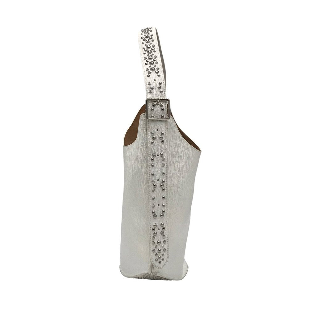 ALAIA LEATHER STUDDED HANDBAG WHITE SILVER