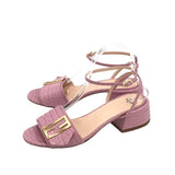 FENDI CROS EMBOSSED LEATHER ANKLE STRAP SANDALS LUXE SHOES PINK 38