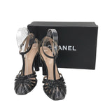 CHANEL AS-IS SPIRAL ARCHITECTURAL T-STRAP HEEL LUXE SHOES BLACK 38.5