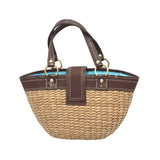 COACH STRAW/LEATHER SATCHEL HANDBAG TAN BROWN