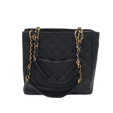 CHANEL QUILTED CAVIAR PETITE SHOPPING TOTE LUXE HANDBAG BLACK