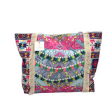 AZTEC PRINT FRINGE TOTE HANDBAG PURPLE PINK
