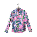 LILLY PULITZER LONG SLEEVE ZIP DESIGNER TOP BLUE PINK LARGE