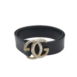 GUCCI (AS-IS) LEATHER THICK GG BELT MEN ACCESSORIES BLACK 85