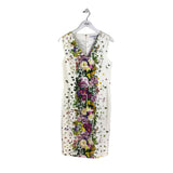 CAROLINA HERRERA RET. $1,200 FLORAL SLEEVELESS LUXE DRESS WHITE PURPLE 14