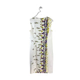 CAROLINA HERRERA RET. $1,200 FLORAL SLEEVELESS LUXE DRESS WHITE PURPLE 14