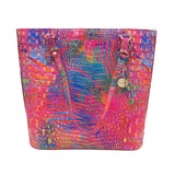 BRAHMIN CROC EMBOSSED LEATHER TOTE HANDBAG PINK MULTICOLOR
