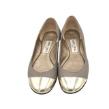 JIMMY CHOO CAP-TOE LEATHER BALLET FLATS LUXE SHOES GOLD/TAUPE 37.5