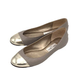 JIMMY CHOO CAP-TOE LEATHER BALLET FLATS LUXE SHOES GOLD/TAUPE 37.5