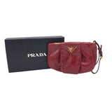 PRADA PLEATED LEATHER WRISTLET LUXE HANDBAG RED