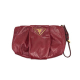 PRADA PLEATED LEATHER WRISTLET LUXE HANDBAG RED