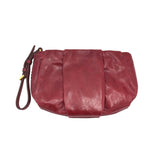 PRADA PLEATED LEATHER WRISTLET LUXE HANDBAG RED