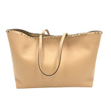 VALENTINO ROCKSTUD GRAINY CALFSKIN TOTE LUXE HANDBAG BEIGE