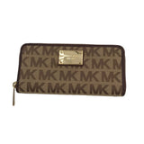 MICHAEL KORS MONOGRAM ZIP WALLET TAN BROWN