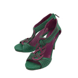 COLE HAAN LEATHER ZIP HEEL SHOES GREEN PURPLE 7B