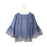 EMBROIDERED TOP WHITE BLUE S/M