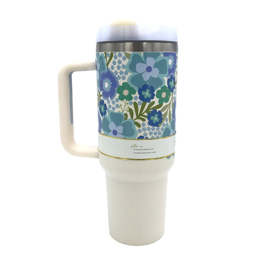 THE DARLING EFFECT FLORAL TUMBLER WOMEN'S ACCESSORIES CREAM BLUE 40 OZ