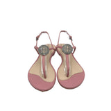 TORY BURCH LEATHER THONG SANDAL SHOES PINK SILVER 7