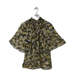 JOIE FLORAL SHORT SLEEVE DESIGNER TOP BLACK YELLOW MEDIUM