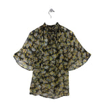 JOIE FLORAL SHORT SLEEVE DESIGNER TOP BLACK YELLOW MEDIUM